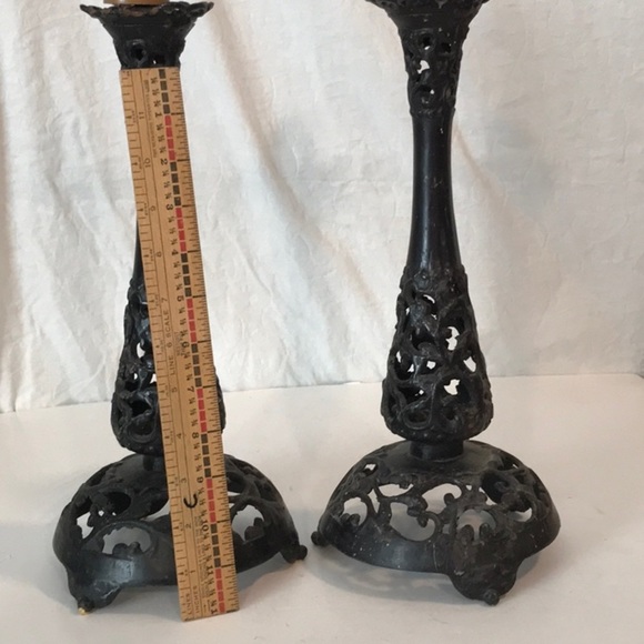 Japanese Forged Iron Candlesticks Candle Holders Gothic Japanese  5LBS Filigree - Picture 5 of 12